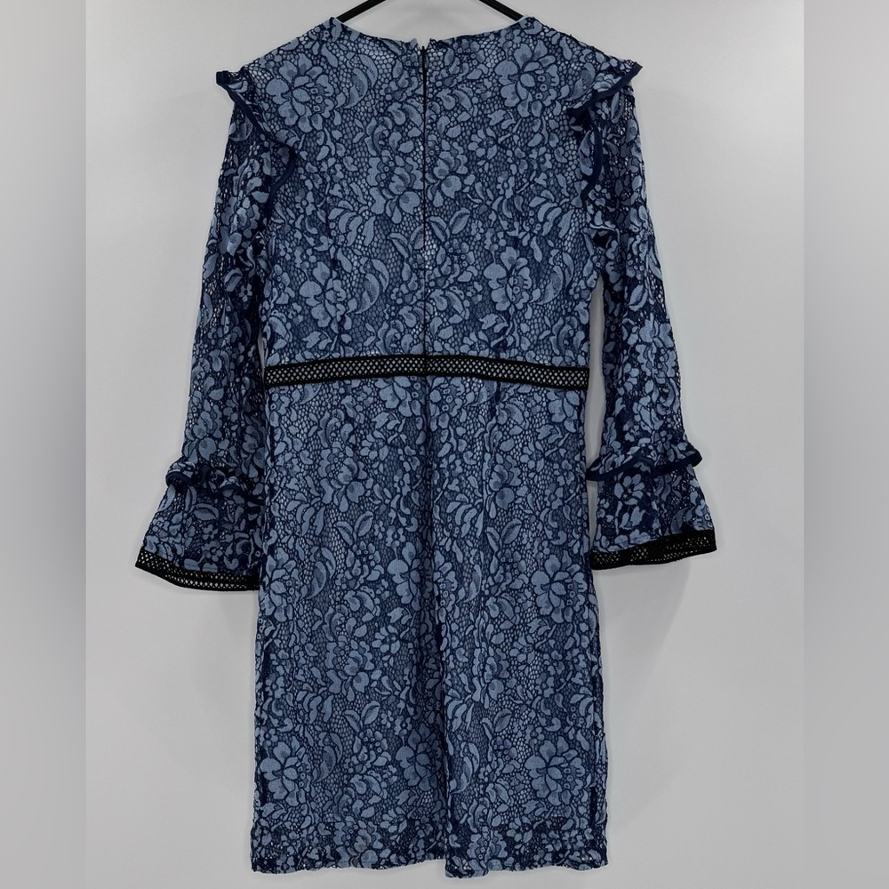 Diandian Didi Ruffle Lace Trim Midi Knee Length Dress, Blue and Black, Size S/M - Picture 4 of 13